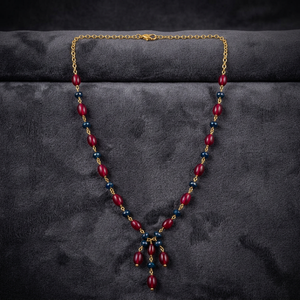 Collier Lariat Perlé Bleu Bordeaux avec Chaîne Plaqué Rhodium pour Femme – Bijou Minimaliste Tendance pour Mariage - Product Image 4