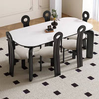 Table à manger carrée avec plateau en pierre grise, 6 chaises en bois écologique, ensemble luxueux moderne et durable, personnalisation en bois