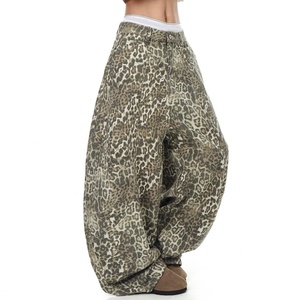 Custom Unisex Leopard Print Trend Denim <b>Jeans</b> Women High Street <b>Punk</b> Design Baggy Loose Structured Leopard Print Barrel <b>Jeans</b> - Product Image 2