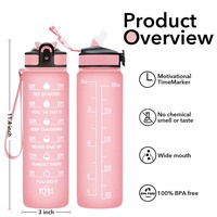 Bouteille d'eau Motivational Grande Capacité Écologique Lavable au Lave-Vaisselle en Tritan Doux au Toucher avec Marqueurs de Temps Impression UV Anti-Fuite