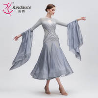 B-24233 haut de gamme Yundance nouveau Costume de danse de salon Standard national compétition gris en mousseline de soie robe de danse de salon femme