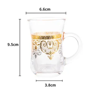 Usine en verre de Style turc de modèle d'or de vente en gros d'usine ensembles rétro de tasse de tasse de café avec la jante d'or