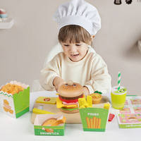 Ensemble de jeu de simulation de découpe de sandwichs et hamburgers en bois personnalisé pour enfants, jouet éducatif précoce pour jeu de rôle en cuisine, cadeau, boîte colorée