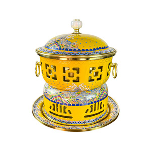 Olla pequeña de cobre cloisonné con esmalte, sin humo, para una sola persona, con tapa y 2 asas. - Product Image 1