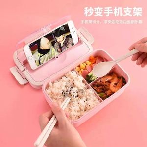 Boîte à lunch Bento portable réutilisable à 3 compartiments avec cuillère et baguettes - Product Image 6