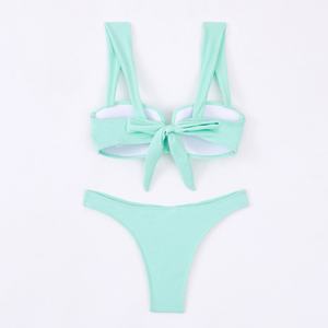 ชุดบิกินี่ผู้หญิงแบบ 2 ชิ้น คุณภาพสูง ทรงดันทรง พร้อมบริการ OEM รับทำโลโก้ ชุดว่ายน้ำชายหาดแบบผูกข้าง ผ้าริบ - Product Image 5