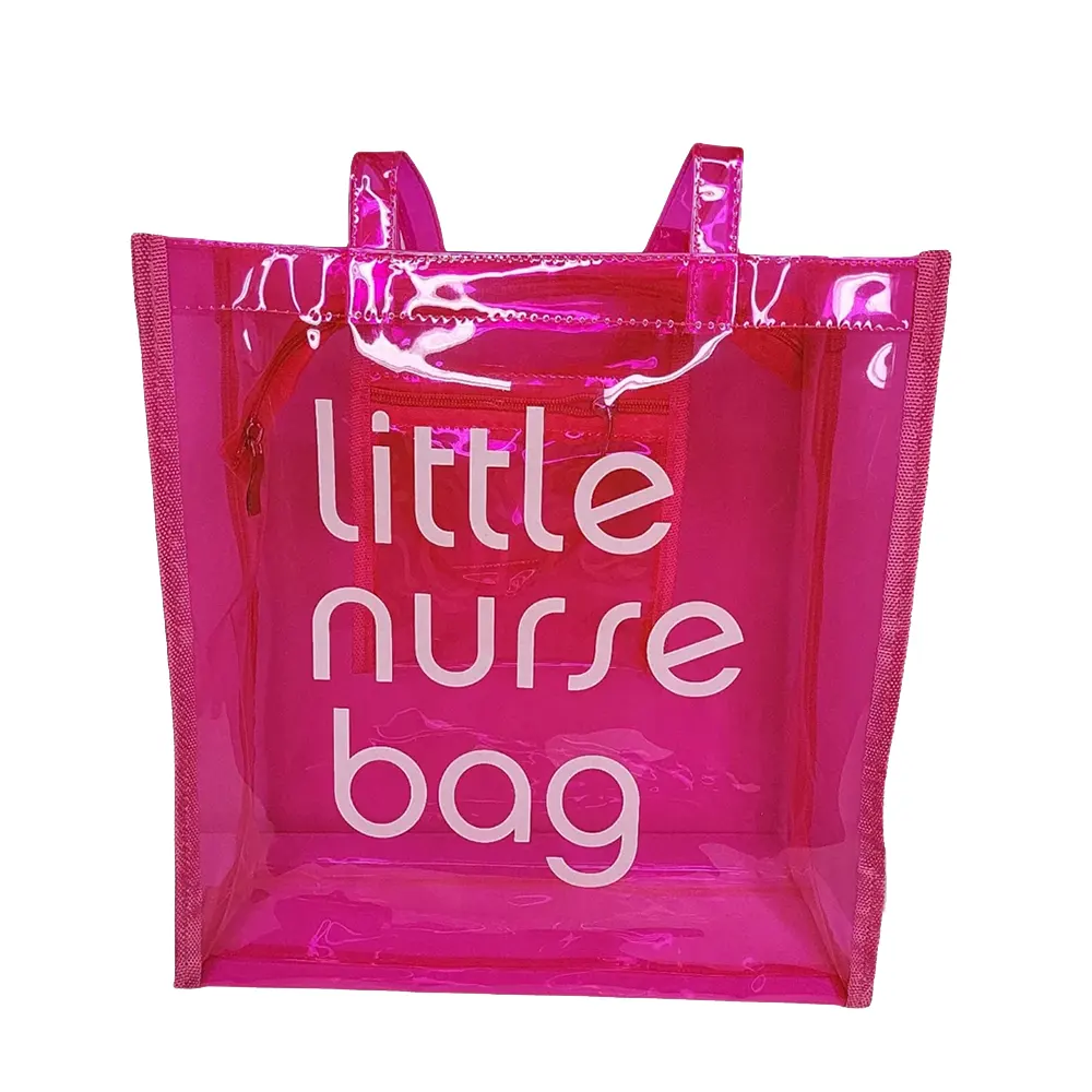 Fashionable Women Nurse Accessories Tote Bag Personalized Waterproof Clear Neon Black PVC Custom Nurse Lunch Shopping Tote Bag