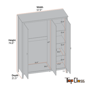 Armadio Moderno in Legno a 3 Ante con Asta Appendiabiti, Ripiani Regolabili e Maniglie Dorate <span class=keywords><strong>per</strong></span> Camera da Letto - Product Image 5