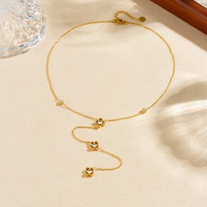 Flower Design Gold Plated Stainless Steel Long Tassel Chain Necklace For Daily Wear - Product Image 3