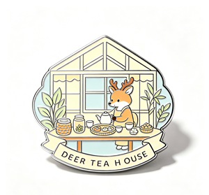 เข็มกลัดเคลือบลายบ้านร้านน้ำชาลายกวางน่ารัก รูปทรงบ้าน งานโลหะ สำหรับร้านขายของที่ระลึกและร้านกาแฟ - Product Image 5
