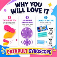 Ensemble de bonbons jouets gyroscopiques à catapulte en forme de fleur avec roue tournante, chewing-gum et autocollants de tatouage pour enfants