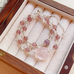 Natürliches Erdbeer pulver Kristall geschnitzt Neun Schwanz Fuchs Nische Frische und modische stapelbare Heilung <span class=keywords><strong>Original</strong></span> Armband - Product Image 5