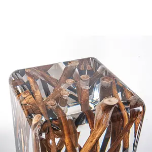 Lüks oturma odası akrilik dekorasyon reçine sandalye ağaç gövdesi ahşap yan sehpa temizle kristal epoksi sehpa
