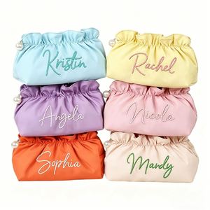 Ruffled Cloud Polyester <b>Large</b> Capacity Handmade Makeup <b>Bag</b> Custom Embroidered Name Bridesmaid Pouch Travel Toiletry Organizer - Product Image 1