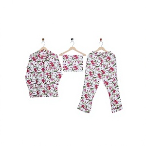 Women's 100% Cotton Floral Printed Pajama Set Long Sleeve Shirt <b>Pants</b> Mandarin Collar Casual Sleepwear Spring Full Length - Product Image 1