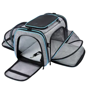Airline Approved Foldable Removable Fleece Pad Outdoor Travel Pets 4 Sides Expandable Cat Dog Collapsible Carrier Bag