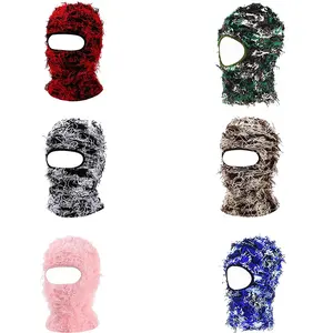 Custom Winter Windproof Balaclava Grassy Knitted Ski Mask Neck Warm 1 Hole Full Face Distressed Balaclavas