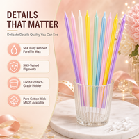 Vente en gros de 12 bougies d'anniversaire métalliques en six couleurs avec supports, lot pour la décoration de gâteaux et les fêtes