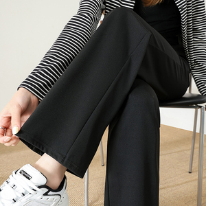 Black Drawstring Straight Sports <strong>Pants</strong> <strong>Women's</strong> Spring Relaxed-fit Petite High Waist Loose Slimming Vintage Wide-leg Polyester - Product Image 5