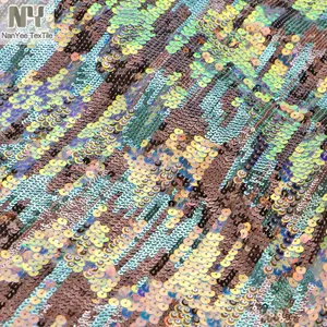 Nanyee Textile Excellent 3+5+7MM Khaki Iridescent Straight Line Grid Houndstooth Sequin Fabrics
