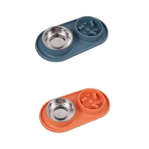 Hot Koop Dubbele Kom Pet Slow Feeder Hond Voerbak Kat Hond Trage Huisdier Kommen Feeders