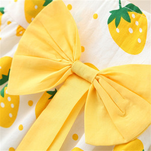 Fournisseur chinois de vêtements d'été en coton rose et rouge à pois, robe pour fille avec motif fraise, jupe pour bébé avec chapeau de soleil - Product Image 4