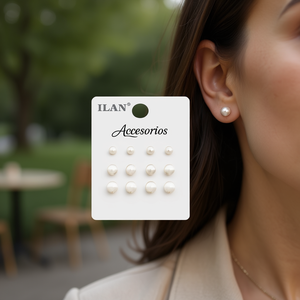 Orecchini a perla ILAN 5mm 6mm 8mm beige a lobo per donna, accessori gioiello - Product Image 2