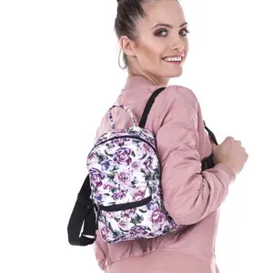 Mini mochila de viaje para niñas, bolsa pequeña de 9 pulgadas con imagen de rosa púrpura romántica, novedad
