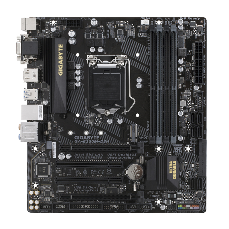GIGABYTE Intel GA-B250M-D3H B250 чипсет DDR4 поддержка 7th/6th 2-полосная перекрестное влияние 64 Гб ОЗУ игровых материнская плата