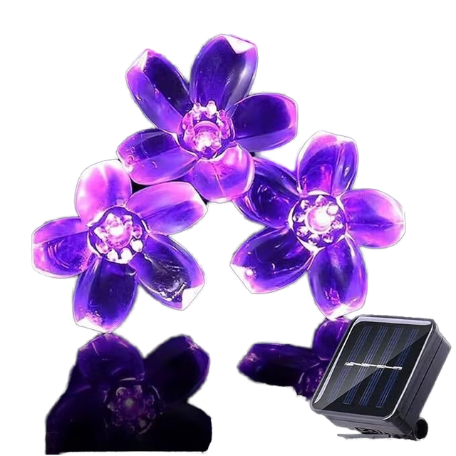 Solar LED Plastic Cherry Blossom Floral Fairy Flower String Lights IP65 Waterproof for Christmas Wedding Bedroom Outdoor Garden