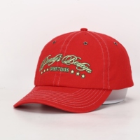 Sombrero rojo sin estructura de calidad superior al por mayor, ala curva, etiqueta privada personalizada, logotipo OEM impreso, patrón bordado, se adapta a todos
