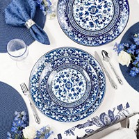 Assiette en plastique imitation porcelaine bleue et blanche, style chinois rétro, compatible micro-ondes, motif végétal, pour le commerce transfrontalier