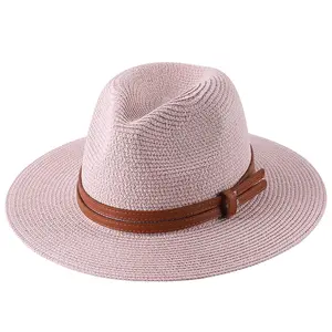 Panama Topi Jerami Bentuk Lembut Musim Panas Wanita/Pria Topi Pantai Tepi Lebar Pelindung UV Topi Jazz Topi Koboi Jerami Wanita