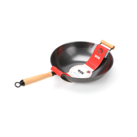 Wok antiadhésif de haute qualité 35 cm avec poignée en bois, construction en acier et aluminium, capacité 20 L, revêtement multicouche, inoxydable