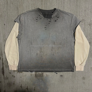 เสื้อยืดผู้ชายทรงบ็อกซี่ แขนยาวสองชั้น ผ้าฝ้าย 100% ล้างสีแบบแอซิด พร้อมลายกราฟิกสกรีนแบบสั่งทำพิเศษ - Product Image 1