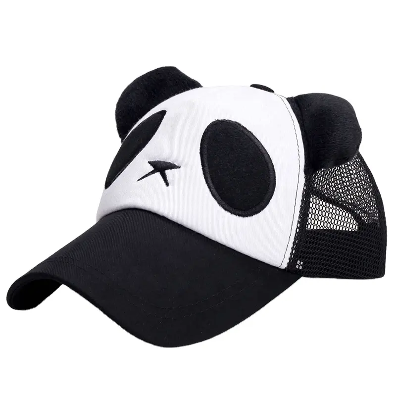 All'ingrosso logo ricamato di alta qualità estivo carino Panda a cinque pannelli eleganti cappelli da camionista in maglia di cotone cappellino per adulti