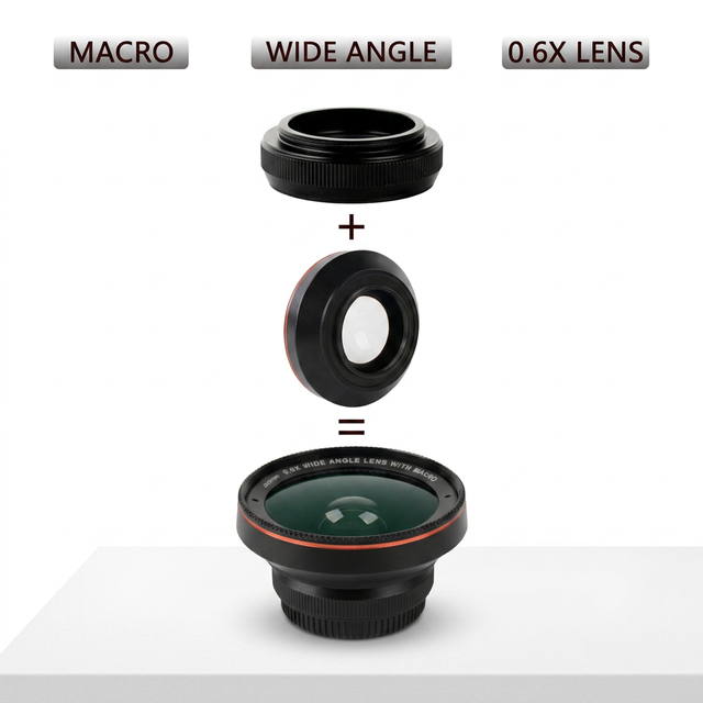 Good Universal for Android iPhone 2 in 1 0.6X Wide Angle Lens with Clip 15X Macro HD Phone Lens Camera Lens