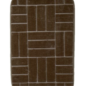 Tapis de bain simple en flanelle, rectangulaire, marron café, imperméable, antidérapant, mousse à mémoire de forme, support en PVC, motif géométrique, design minimaliste - Product Image 1