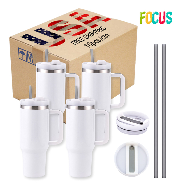 USA Warehouse Stocked 40OZ Tumbler Sublimation Blanks H2.0 Stainless Steel Car Cup with Handle Travel Mugs Sublimation Tumbler