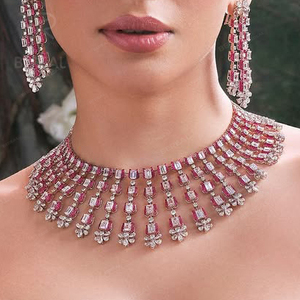 Conjunto de Joyería Nupcial Personalizado de Oro de 18K con Moissanita VVS, Collar y Pendientes, Cadena de Plata 925 con Diamante de Moissanita Cultivado en Laboratorio para Mujer - Product Image 1