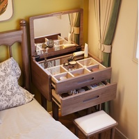 Table de toilette moderne en bois massif avec miroir rabattable et éclairage LED pour petite chambre