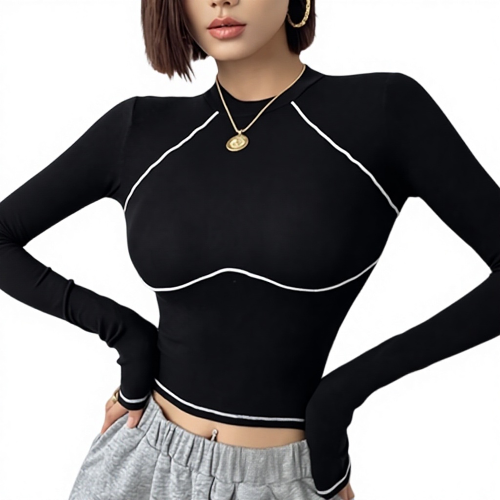 Hao Qian Women's Yoga Wear for Long Sleeve Slim Fit Simple Quick Dry Solid Sports Top for Aerobics Pilates Running
