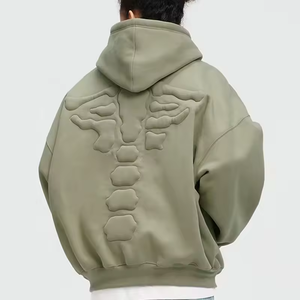 Custom logo Oversized Drop Shoulder Embossed Cropped Hoodies <strong>Men</strong> High Quality Blank Heavyweight Cotton Pullover <strong>Hoodie</strong> <strong>Men</strong> - Product Image 3