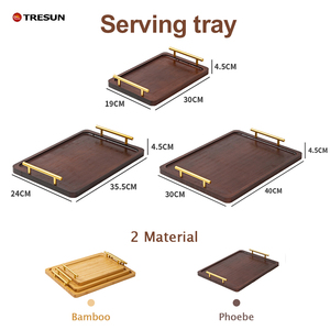 Luxury Rectangle Acacia Wood Serving <b>Tray</b> Golden Handle Breakfast <b>Dinner</b> Plate Tea Serving Board for Parties - Product Image 3