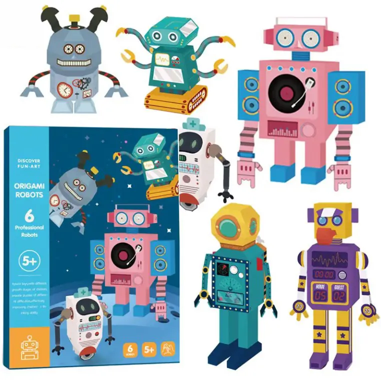 Kit de pliage en papier fait à la main, jouets Origami éducatifs bricolage cadeau dessin animé modèles de Robot Puzzle artisanat en papier pour enfants