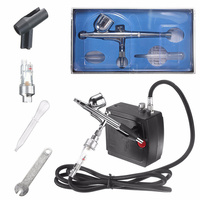 Ensemble de compresseur d'aérographe rechargeable en acier inoxydable à double action portable 5 pièces pour la peinture, la modélisation, l'artisanat, la décoration de gâteaux