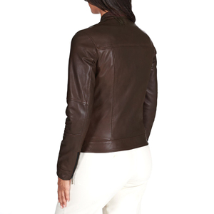 Veste en cuir véritable pour femme, élégante, avec fermeture éclair et col rabattable, en peau de mouton, collection automne 2026, personnalisable avec logo, vente en gros - Product Image 2