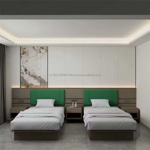 Juego de Muebles para Habitación Doble de Hotel de 3 Estrellas, Camas de Madera con Cabeceras Tapizadas, Mesita de Noche, Armario y Escritorio Incluidos - Product Image 1