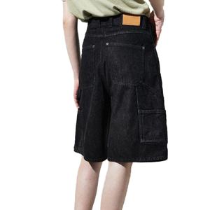 Shorts Bermuda Homme Vintage Noir Délavé Style Charpentier Double Genou Ample 100% Coton Denim Taille Haute Grande Taille Vente en Gros - Product Image 3