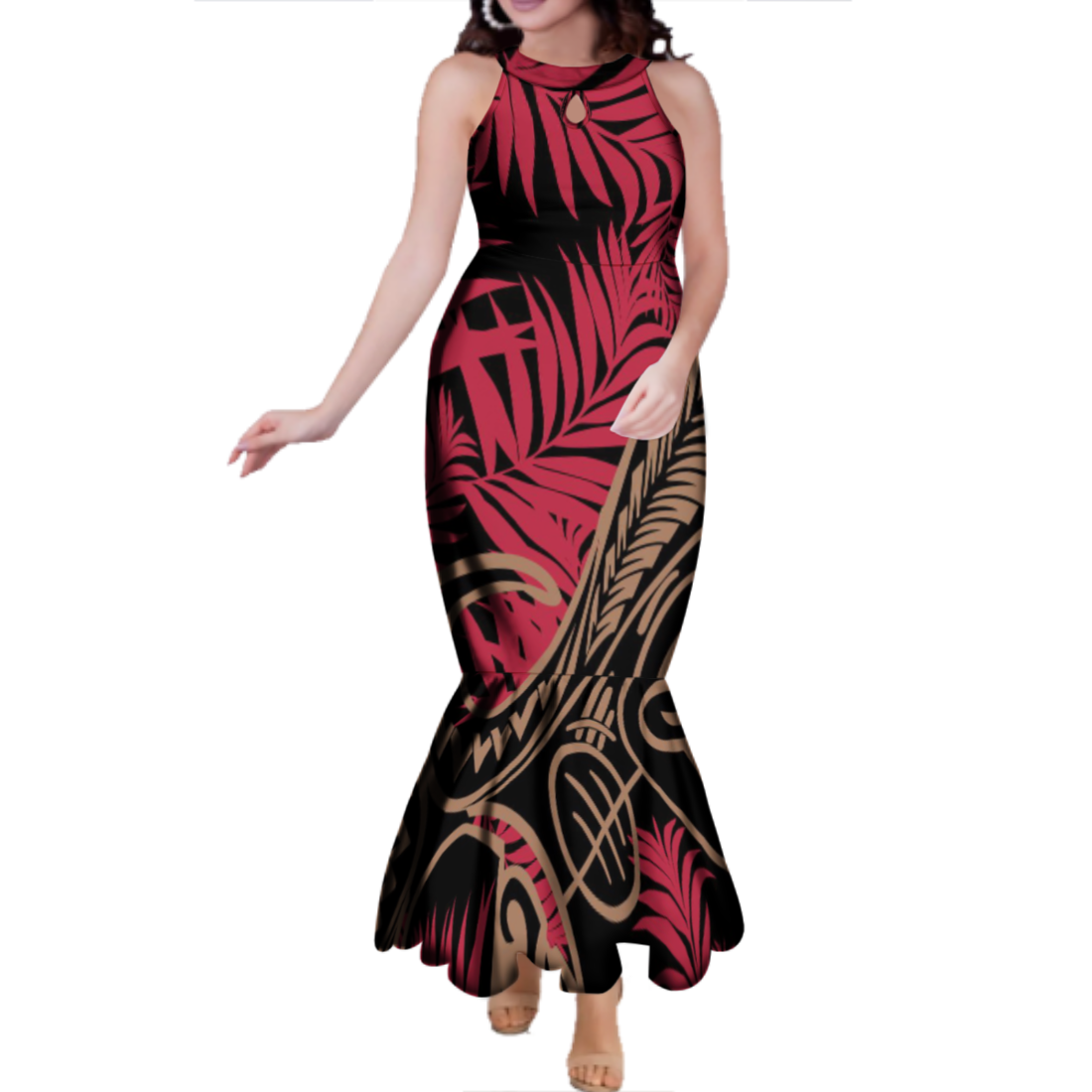 formal maori dresses NANAIORE EVENING DRESS- RED main image 0